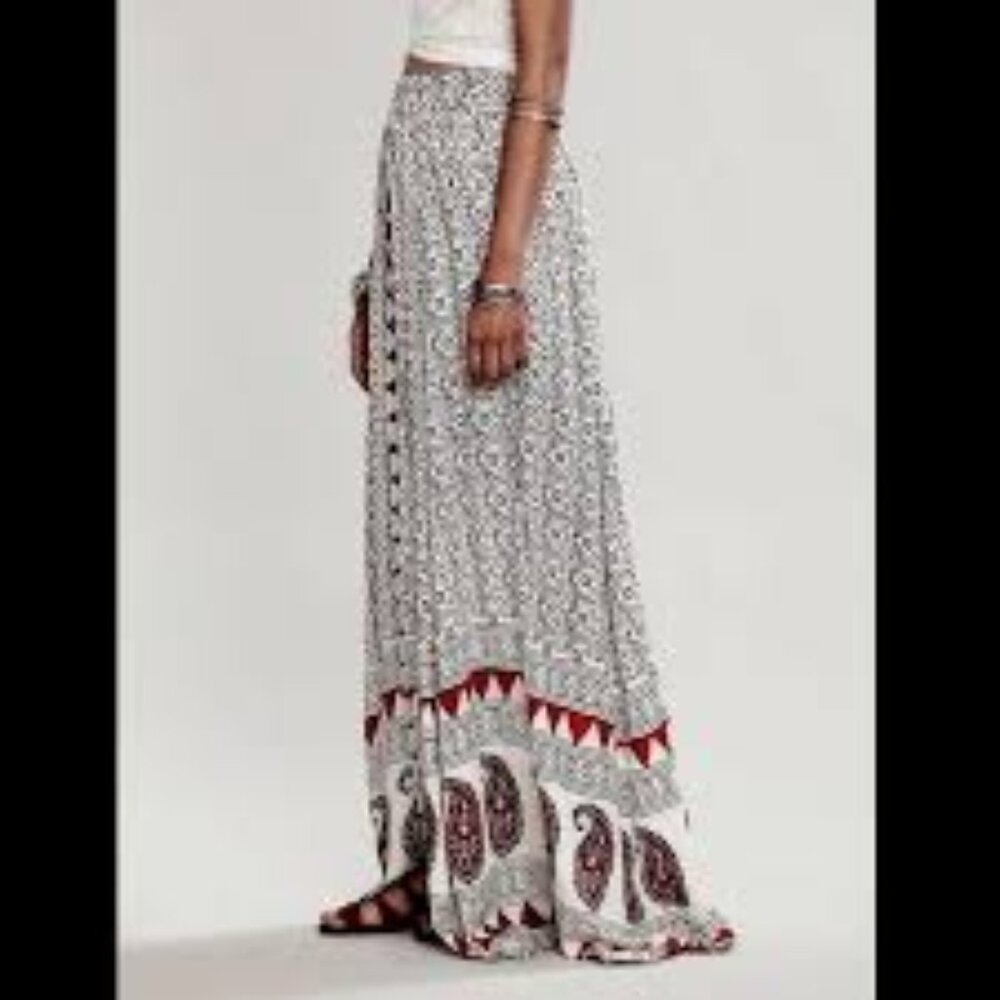 Free People White and Red Paisley Maxi Skirt